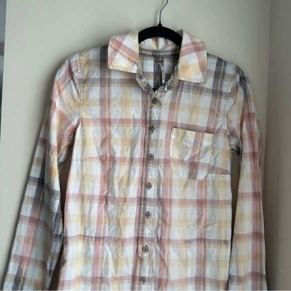 Free People size 4 white pink/yellow/purple flannel button down dress - Picture 9 of 10